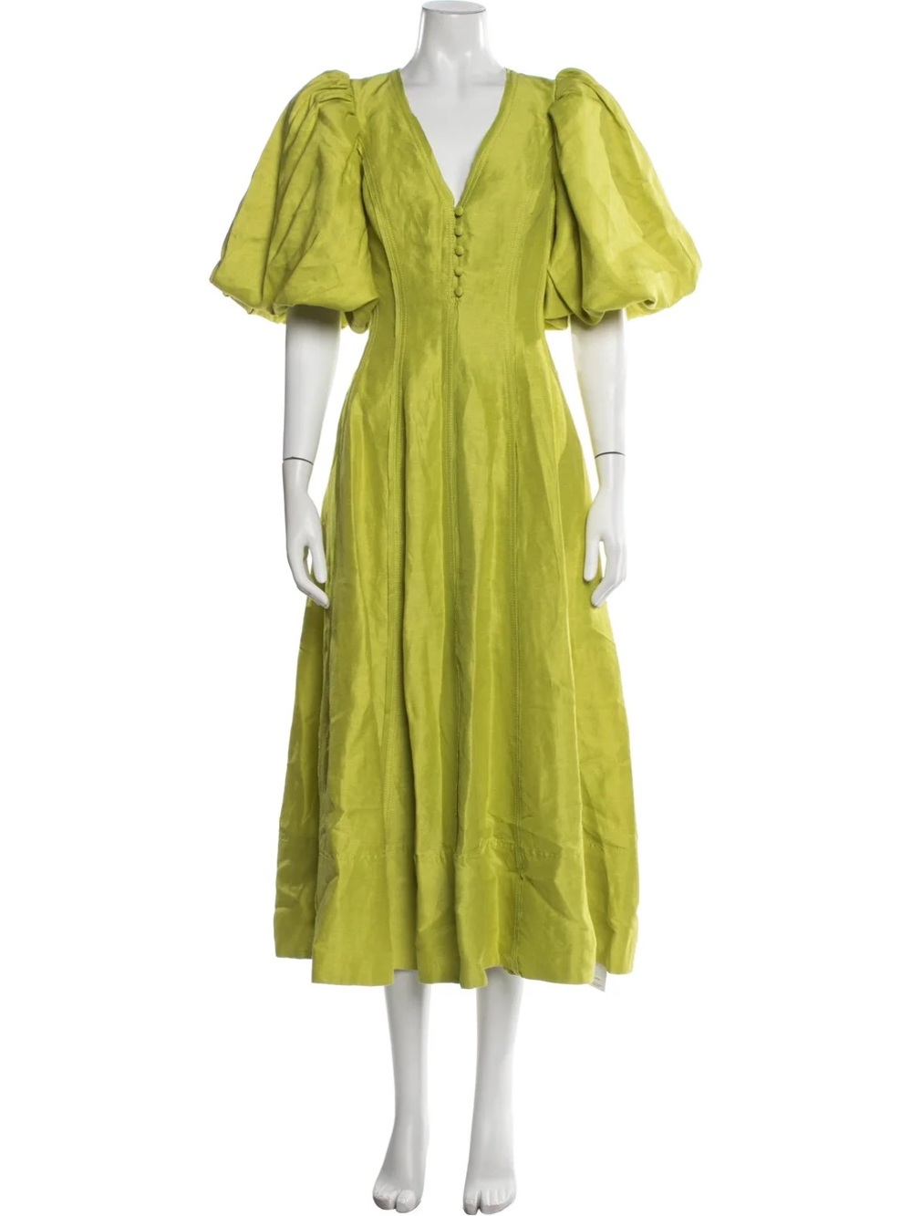 AJE Lime Green Puff Sleeve Midi Dress AU Size4